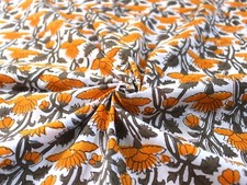 Indian Hand Block Yellow Floral Cotton Fabric Natural Dress Sewing Crafts 5 Yard