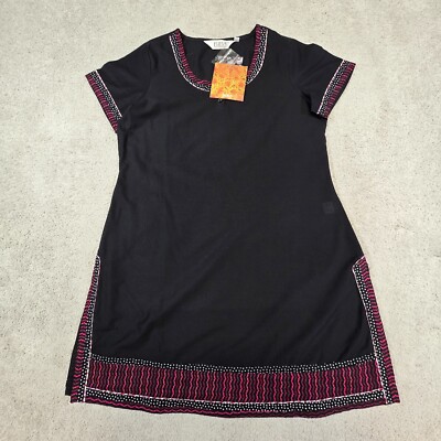 BIBA Size L/36 Black Cotton Straight Kurta Tunic Dress Yellow Short Sleeve