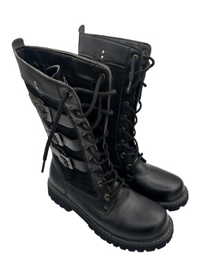 Addax Ridge Combat Boots Lace Up With Buckle Accents Black