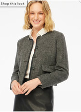 J.Crew 228 Petite Wool Blend Herringbone Lady Jacket Grey Size P2 CB324