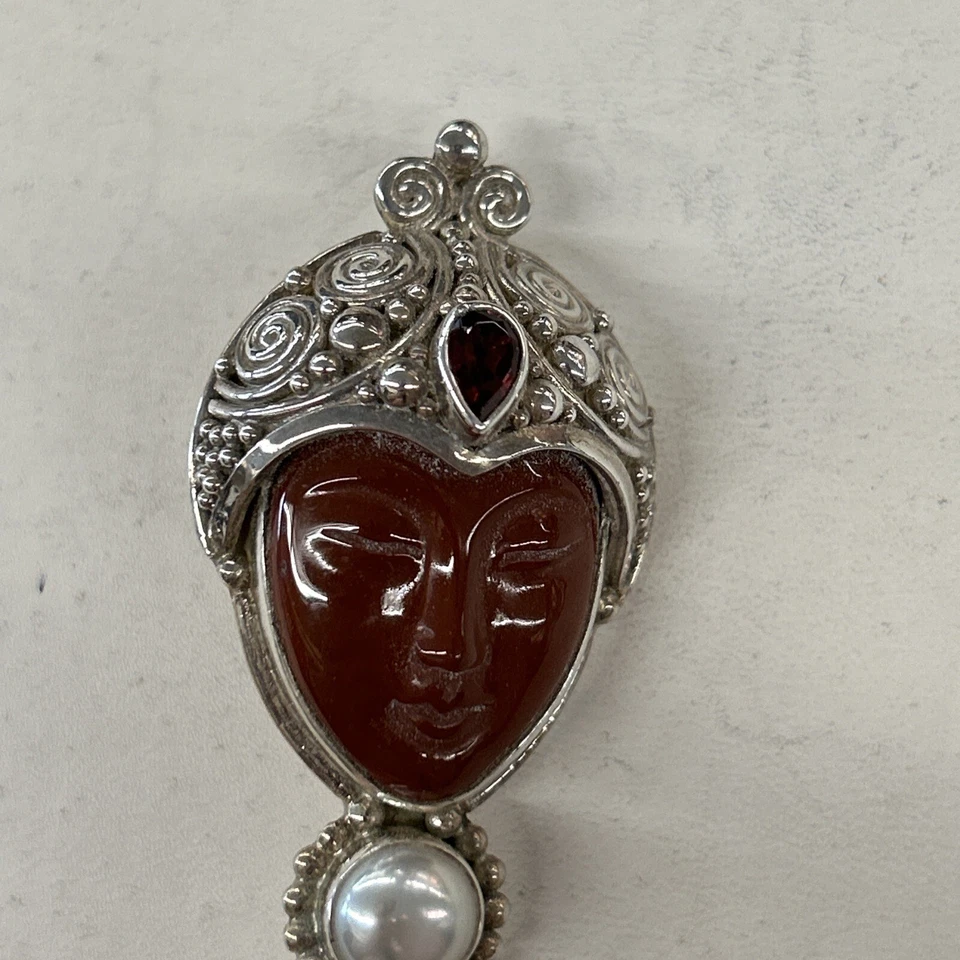 Pingente de deusa esterlina Sajen jaspe vermelho renda louca ágata granada pérola - Imagem 4 de 4