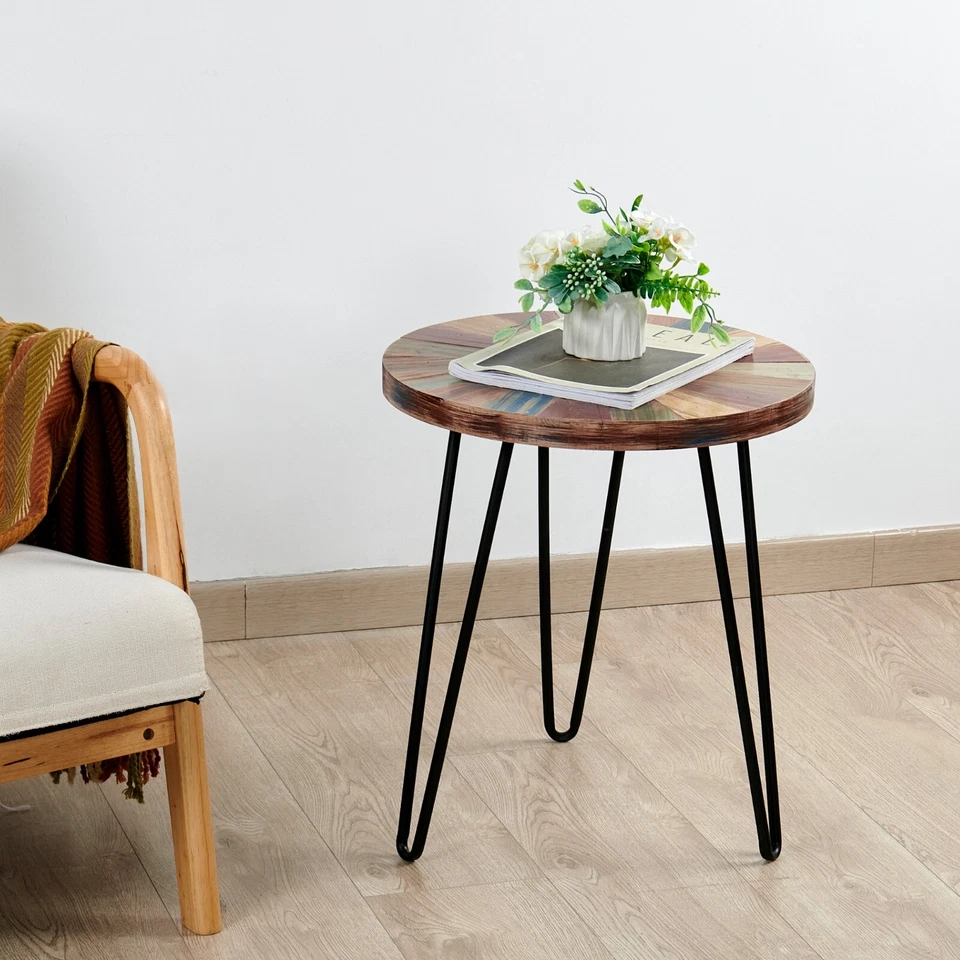 Greenage Solid Reclaimed Wood Side End Table Nightstand Round Sun Flower  20" H - Image 4 of 4