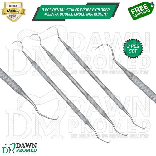 3 Pezzi Sonda Scaler Dentale Explorer #23/17A Strumenti Chirurgici Doppia Estremità - Foto 1 di 7
