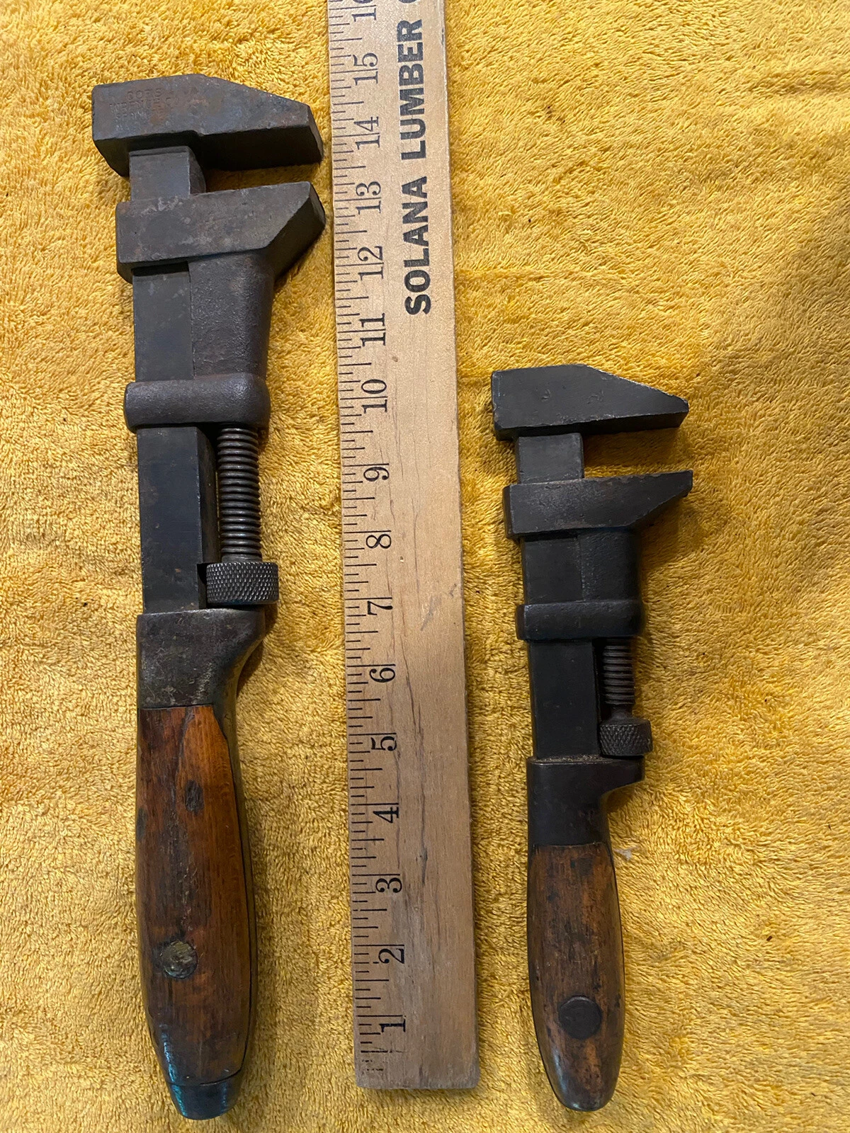 Vintage W&B Co. 10” Wrench & Coes 15” Wrench Wooden Handles (T32)