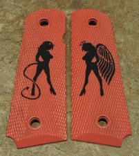 1911 Grips - DEVIL GIRL/ANGEL - RED/BLACK - .45, AMBI CUT, FULL SIZE, CUSTOM
