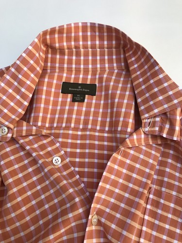 Ermenegildo Zegna Herren Sport Hemd L orange kariert in Italien hergestellt Baumwolle Viskose gebraucht, in einwandfreiem Zustand - Bild 2 von 11