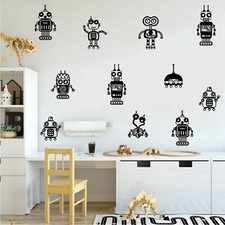 8 Robots Wall Decals for Kids Room Boys Bedroom Decor Geometric Wall Stickers...