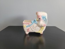 Vintage Ceramic "To You And The Little One" Baby Bassinet with Stork Planter
