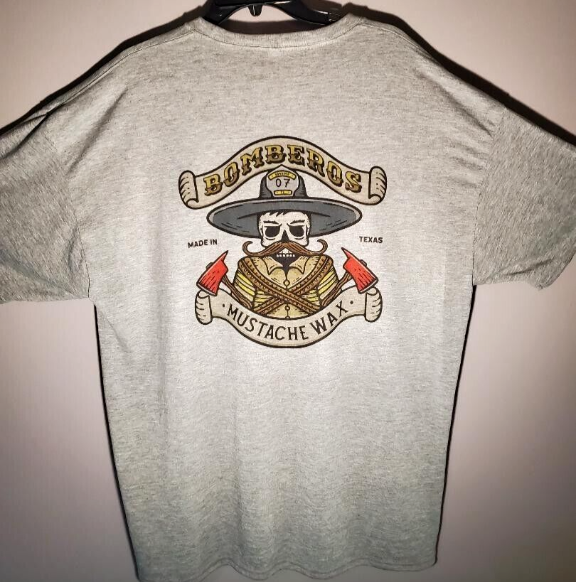 XXL Men's Bombero 07 Brand Bombero's Mustache Wax Gray T-shirt Made in Texas
