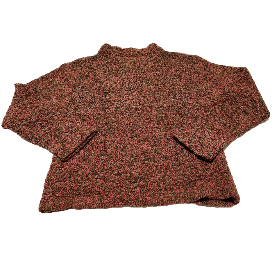 Cárdigan Suéter Evan Picone Talla L Bouclé Tejido Marrón Rosa Verde Botón Frontal Foto 2 de 4