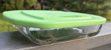 Libbey Bakets Basics 8"2 Clear Glass Dish With Green Lid