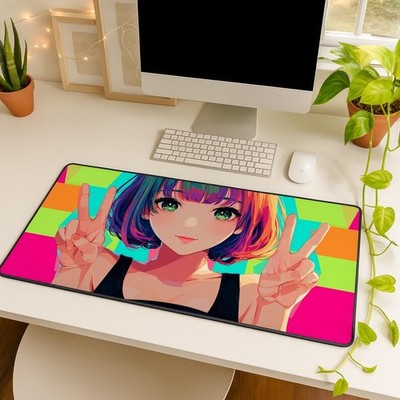 Anime Girl Desk Mat Colorful Pop Art Gaming Setup Decor Kawaii  Mousepad