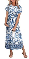 Sun Dresses for Women 2026 Spring Short Sleeve Boho Maxi Dress Floral 01 S