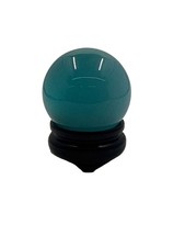 Teal Glass Crystal Ball Sphere Paperweight 2 w/ Stand Feng Shui Desk Decor