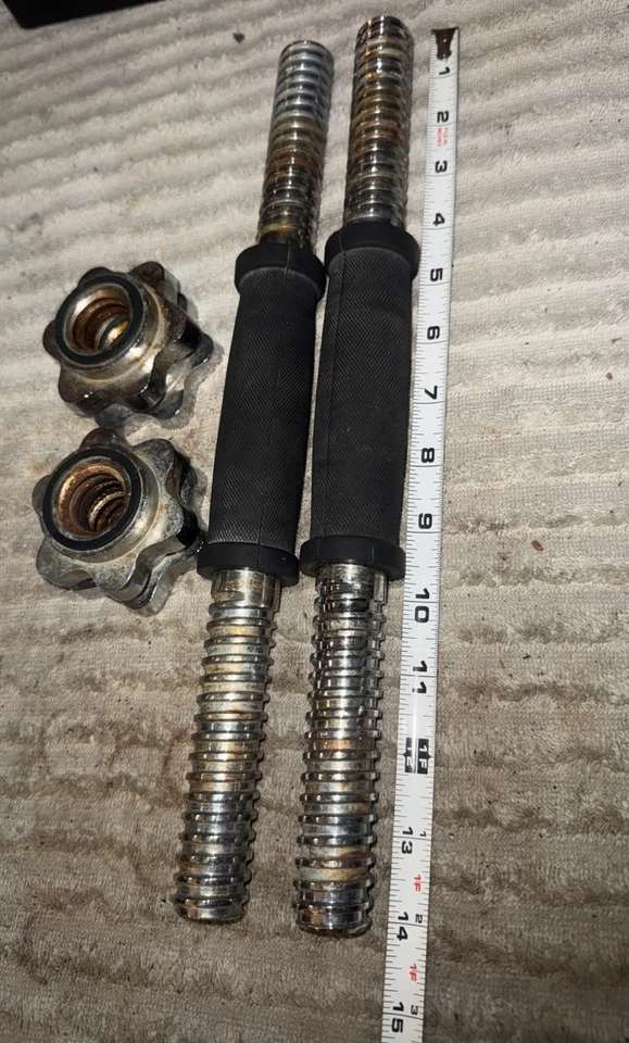 14-дюймовые хромированные ручки для гантелей для тяжелой атлетики YORK с воротниками винтажные 2 шт. от оригинального производителя айрон YORK - Изображение 3 из 4