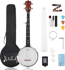 5 String Banjo Mini - 26 Inch Travel Banjo Sapele Body Closed Solid Back Beginne