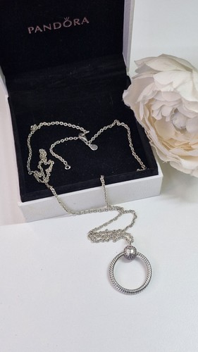 Pandora Sterling silver 925 O Pendant Long Necklace pave pink and heart Boxed - Picture 3 of 13