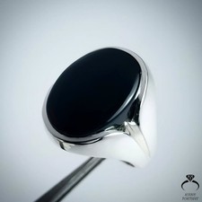 Natural Royal Black Aqeeq Ring 925 Sterling Silver Yemeni Agate Jewelry