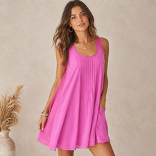 Calypso St Barth Pink Sleeveless Silk Swing Dress Linen Side Panels Small