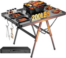 Foldable Grill Table W/ Mesh Desktop 200lbs 3Ft Portable Folding Table Height
