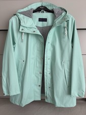 M&S Women's Navy Pale Jade Turquoise Rain Coat Jacket Size UK 14 Petite
