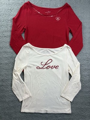 2x Universal Thread Shirt Womens Medium Love/Be Mine Long Sleeve Valentines NWT