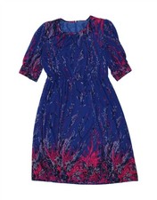 VINTAGE Womens Abstract Pattern A-Line Dress UK 16 Large Navy Blue CN49
