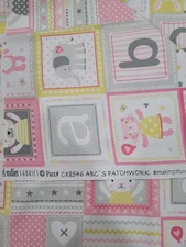 Michael Miller ABC's Patchwork Pink Grey And Yellow 1 Yard