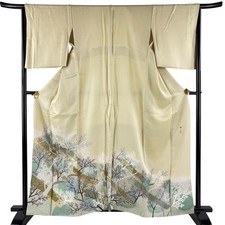 JAPANESE KIMONO IROTOMESODE BEIGE 160.5cm 5 ft 3 in PURE SILK B2741