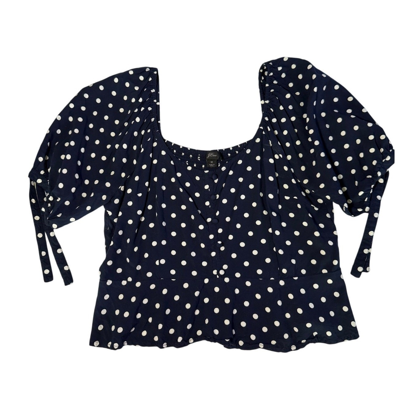 J.Crew Navy Blue Polka Dot Top - Size Medium