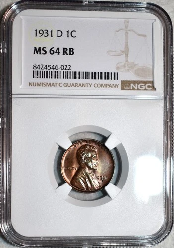 NGC MS-64 RB 1931-D Lincoln Cent, Glossy, Red-Brown, Tough Date!