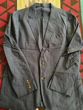 J Crew Ludlow Somelos Portuguese cotton/linen suit coat 42R blue plaid slim fit