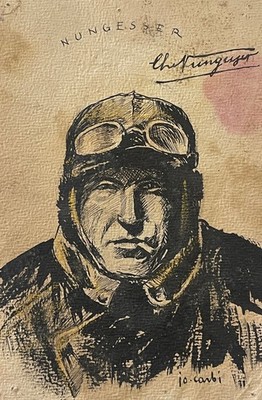 Charles Nungesser (1892 1927) Autogramm Und Porträt In Tinte Von Carbi Signiert