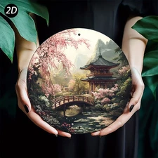 Cherry Blossom Aluminum Sign Japanese Pagoda Landscape Weatherproof