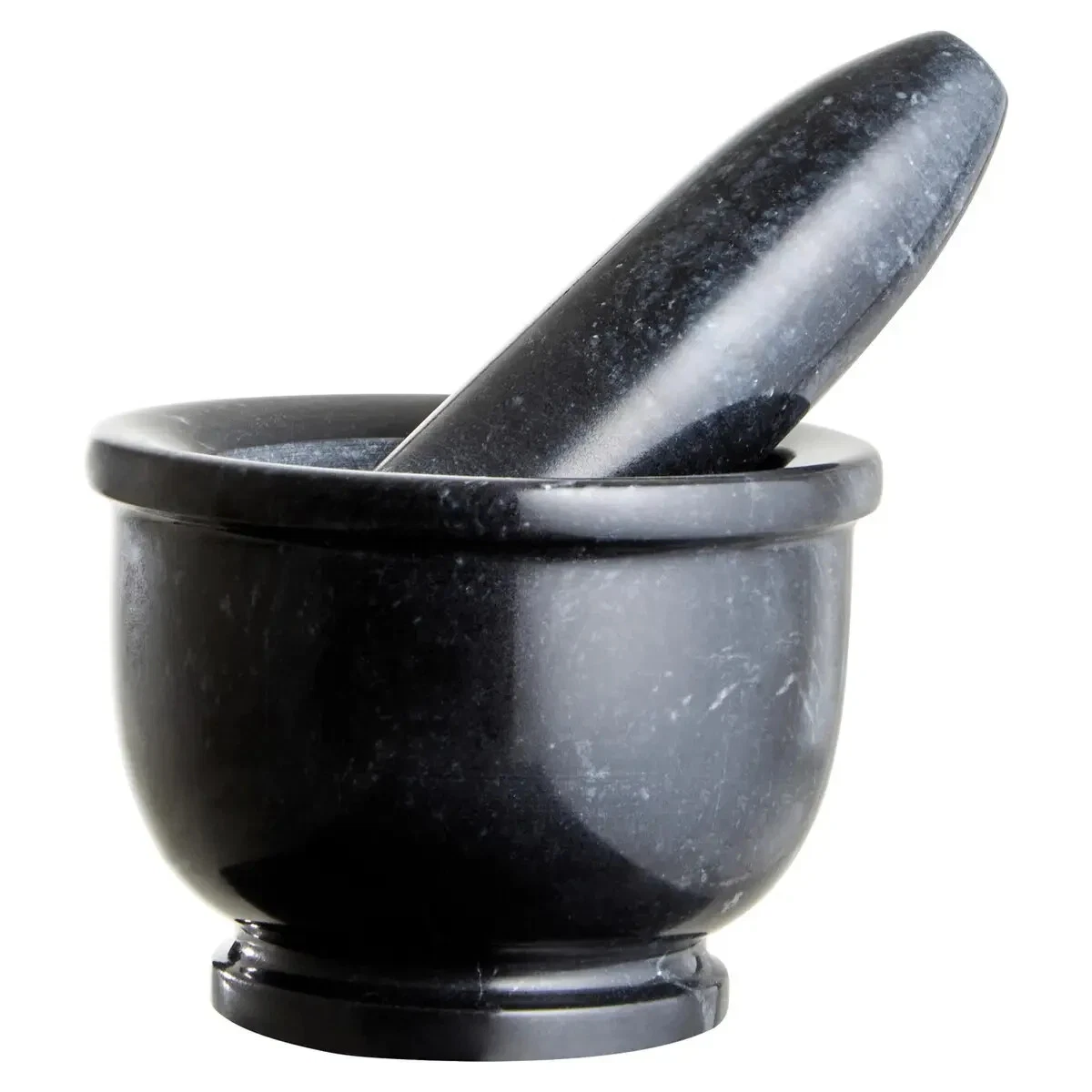 Maison by Premier Salerno Designer Black Marble Mortar and Pestle With Rim