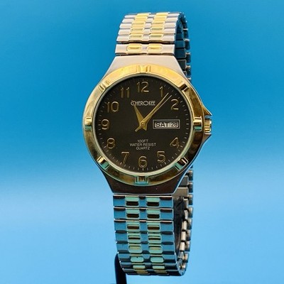 CHEROKEE 32903 Men s Vintage Quartz Wristwatch Day Date Two Tone Japan Mvt Works