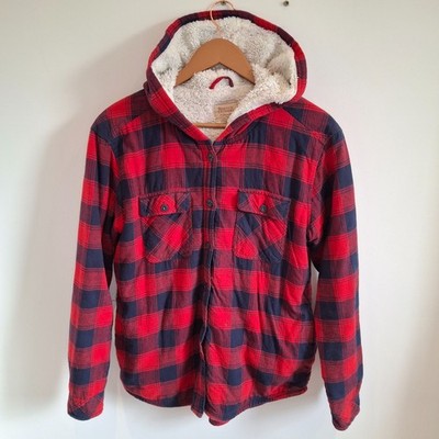 Boston Traders Shacket Herren Medium rot blau kariert Sherpa gefüttert Jacke Overshirt