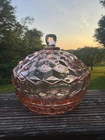 Indiana Glass Colony Whitehall Pink Cubist Depression Candy Dish with Lid