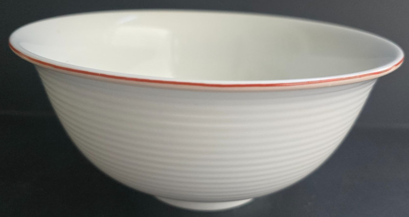 VINTAGE 9 1/4" DANSK TAPESTRIES RED RIM SERVING BOWL JACK LENOR LARSEN