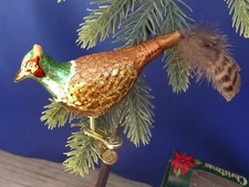 Merck Family’s Old World Christmas Blown Glass Bird 5” Clip on Pheasant Box