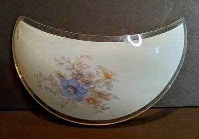 1 Pc. Replacement Swoop Glass Panel~Blue Floral For Vintage Touch Lamp Shade~6''