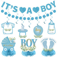 Baby Shower Decorationsfor Boy - 9PCS Light Blue Glitter It'S a Boy Gender Revea
