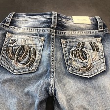 Miss Me Size 29 Distressed Low Rise Skinny Jeans Bling Horseshoe Western 31/29.5