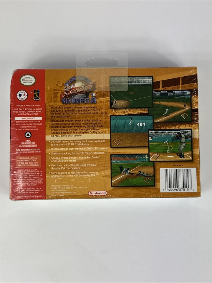 *READ* Major League Baseball Ken Griffey Jr (Nintendo 64, 1998) N64 Sealed NEW  - Image 2 of 4