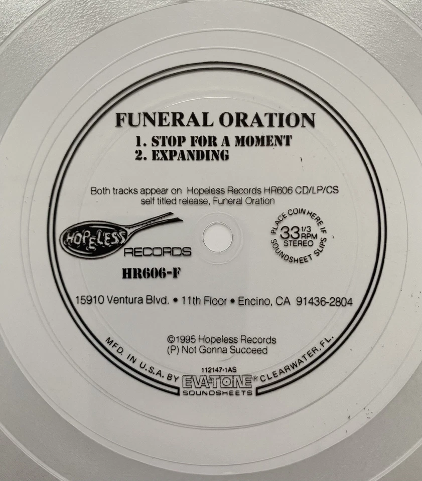 FUNERAL ORATION - STOP FOR A MOMENT 7” FLEXI VINYL HOLLAND HARDCORE PUNK GEPOPEL - Image 2 of 2