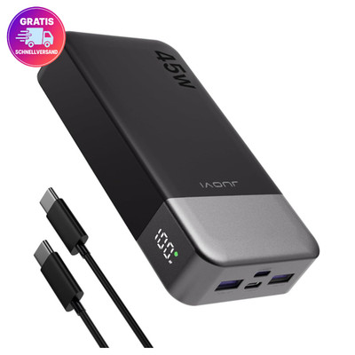 JUOVI J2621 Powerbank 20000 mAh 45 W USB C USB A LED Anzeige Schwarz Laptop