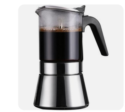 Sixaquae Induction Moka Pot, Crystal Glass-top & Stainless Steel Espresso Maker