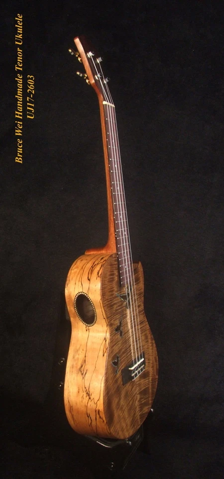 Handcrafted Tenor Ukulele Solid Curly Acacia Mahogany, Doves Soundhole UJ17-2603 - Image 4 of 4
