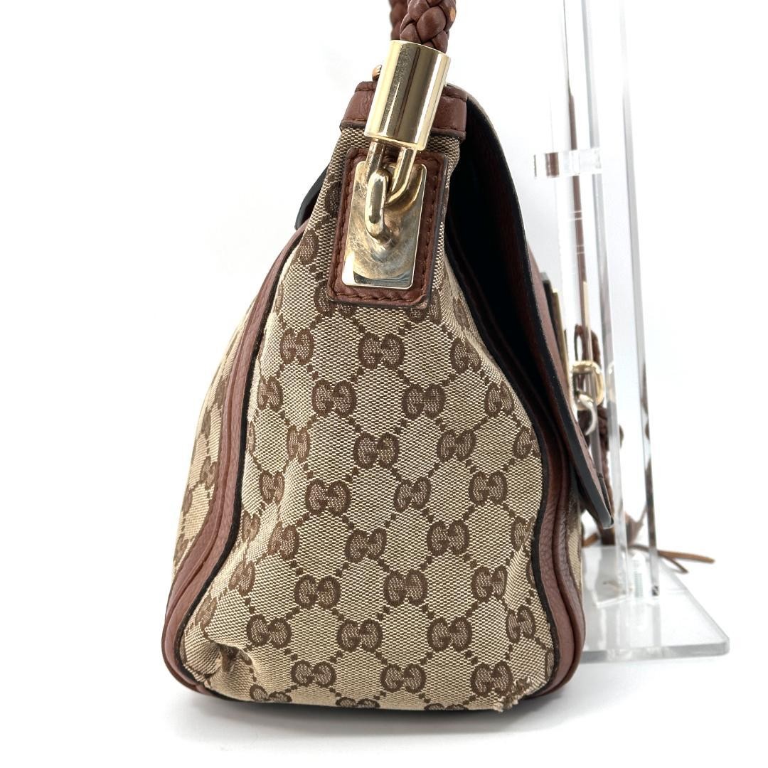 GUCCI GG Canvas Tote Bag Brown Leather Authentic Handbag with Tassel thumbnail 10