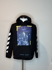 Off-White Mens Hoodie Pullover Sweatshirt Seeing Things Graphic Print Black Sz S